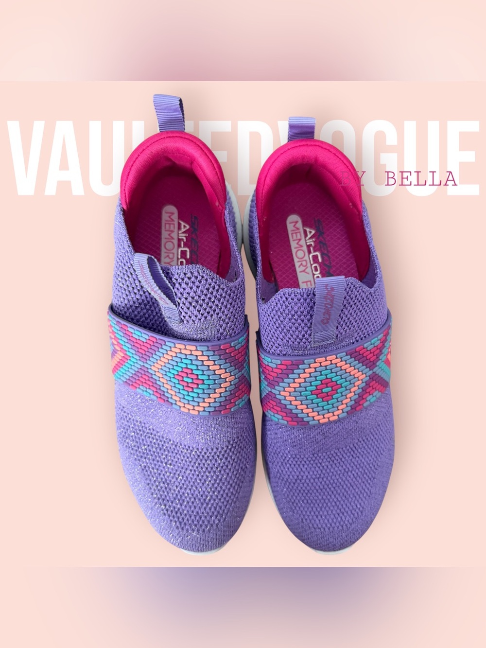 Skechers Slip-On Sneakers in Lavender with Hot Pink Accents